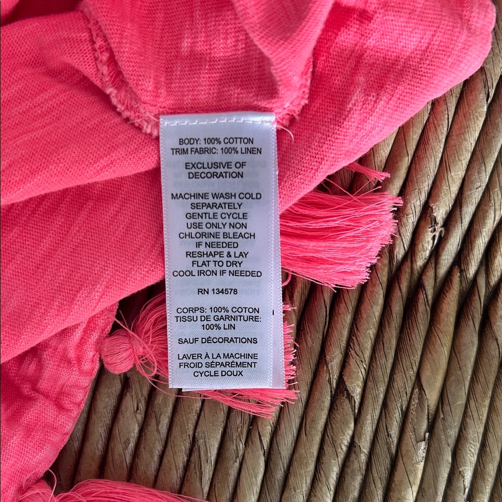 Vineyard Vines Dress Cover-up Hot Pink Ruffle Sleeve Tassel Hem 100% Cotton M - Picture 7 of 7